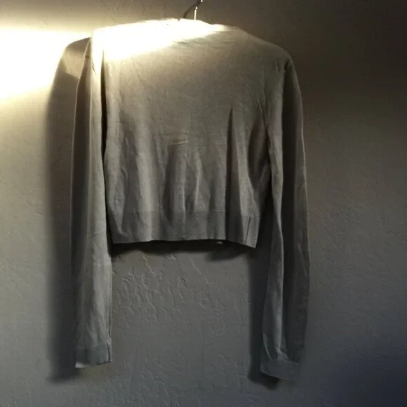 Debra C Beverly Hills Cardigan Sweater Ruffle Front Cropped Tan Size Medium Silk